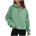 thumbnail image 2 of Jinhomg Half Zip Sweatshirts for Women Oversized Casual Solid Kangaroo Pocket Hoodies Fall Loose Fit Comfy Long Sleeve Hooded Sweatshirt Green S, 2 of 6