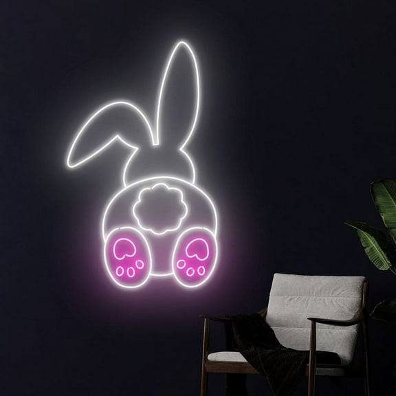 Handmadetneonsign Rabbit Neon Sign, Rabbit Led Sign, Happy Easter Neon Light,Easter Room Wall Decor