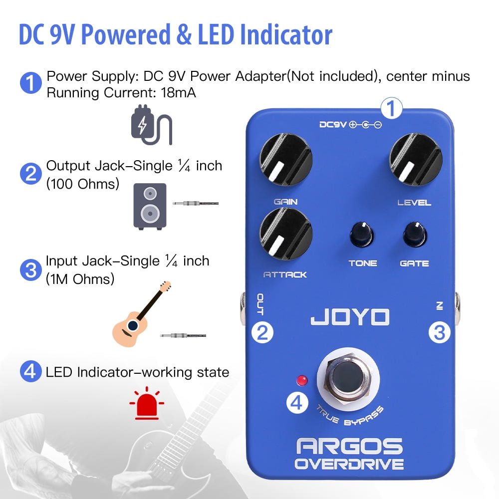 JOYO JF-23 Overdrive Guitar Effect Pedal with Multi-mode and Built-in Noise Gate for Electric Guitar Bass True Bypass Design