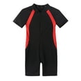 thumbnail image 5 of inhzoy Kids Girls Boys One Piece Zip-Up Swimsuit Jumpsuit Short Sleeve Rash Guard Wetsuit,Sizes 8-16 Black 10-12, 5 of 6