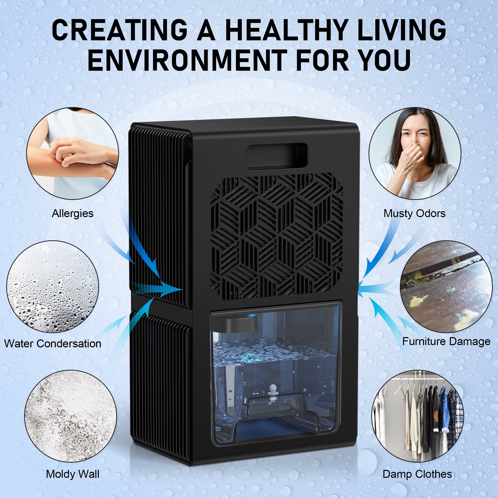 EGEH Dehumidifiers for Home, 85 OZ Dehumidifier for Room with Auto Shut Off, Sleep Mode (800 sq. ft) Black
