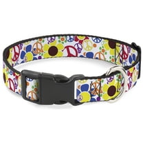 Buckle-Down Pet Collar, Dog Collar Plastic Buckle, Flower Peace Power, 7 to 8.5 Inches 0.5 Inch Wide
