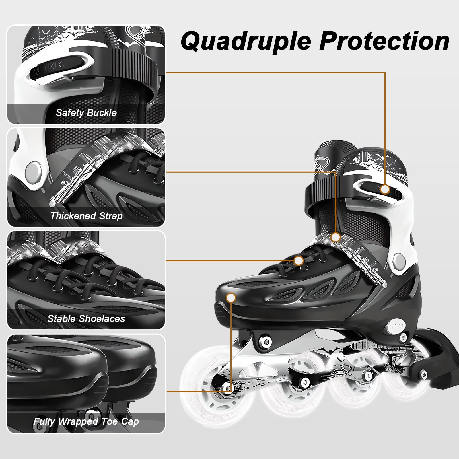 LPAMEOIU Adjustable-Size Inline Skates with Light-Up-Wheel,Teen Roller Skates for Women Men(Black,L)