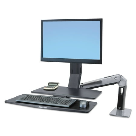 Aluminum Work Stand - Ergotron WorkFit-A Sit-Stand Workstation w/Worksurface+, LCD HD Monitor, Aluminum/Black