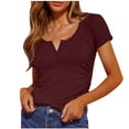 thumbnail image 1 of Timegard Womens Summer Tops Ribbed Scoop Neck Button Short Sleeve Side Ruched Comfy Dressy Casual Tops, 1 of 6