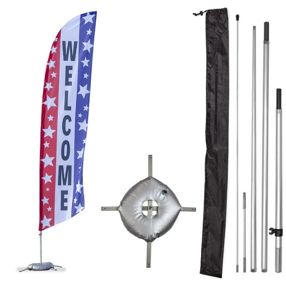 Vispronet Premium Welcome Patriotic Flag, 13ft, Cross Base, Weight Bag