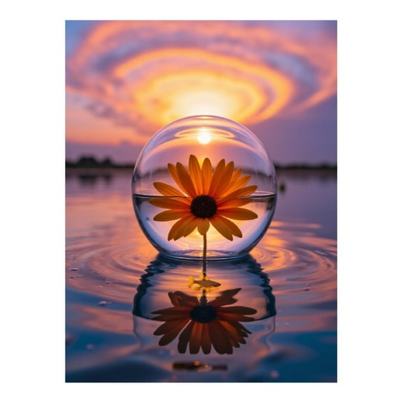 Diamond Art Kit for Adults, Sunset Flower Glass Reflection Diamond Painting for Adults Beginners, DIY Diamond Art Painting Kits, 5D Diamond Painting Crafts for Home Decor 12x16 Frameless