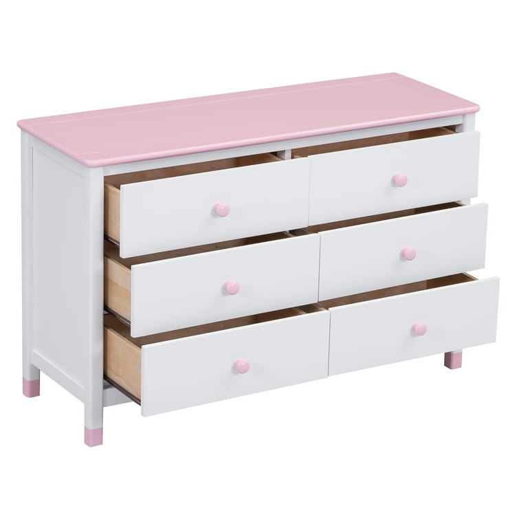 white pink dresser Laddi 6 Drawer Dresser in White and Pink B212-21