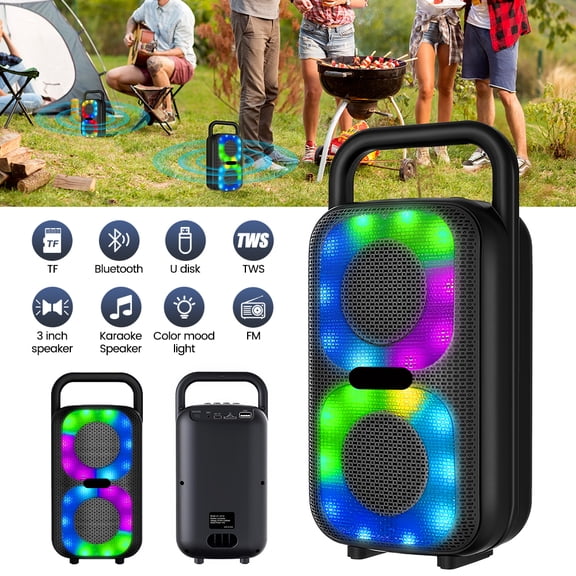 Bluetooth Speaker Portable Party Speaker with Colorful Lights, Floor Standing Speakers Support TWS/USB/FM/TF Card Ideal for Outdoor, Party, Home, Camping