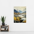 thumbnail image 2 of Scottish Highlands In Autumn Oil Painting Ochre Blue Misty Mountains And Serene Lake Extra Large XL Wall Art Poster Print, 2 of 5