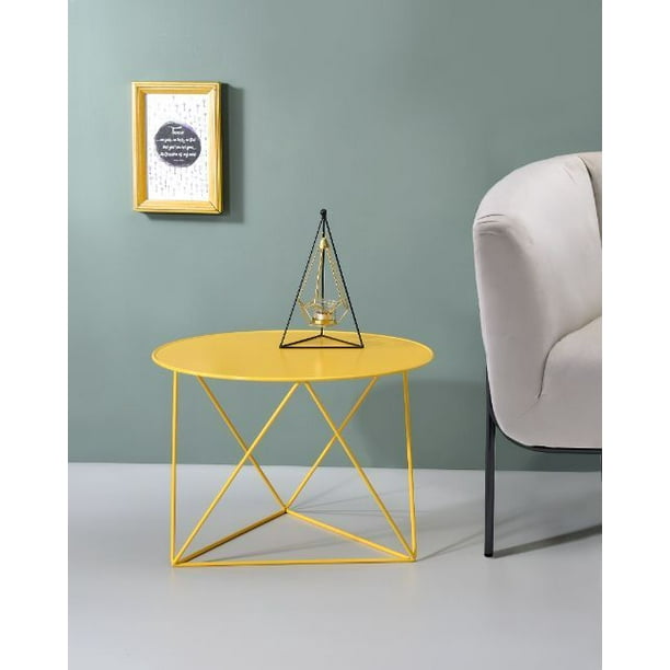 23 Small Round Side Table Metal, Yellow Accent Table Living Room
