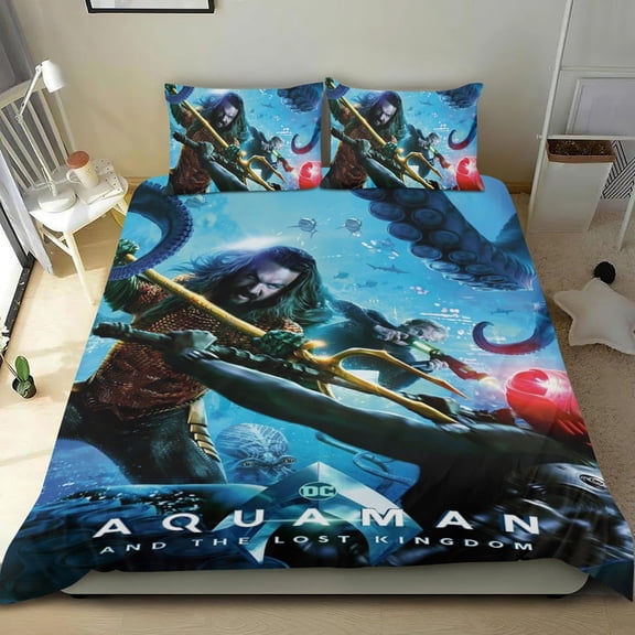 Cartoon 3 Piece Bedding Set Aquaman Comforter Set Cute Duvet Cover Sets Super Soft Girls Bedding Set Kids Bedroom Gifts,1 Duvet Cover with 2 Pillowcases Twin