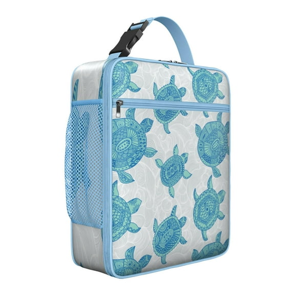Nautical Ocean Turtle Lunch Bag with Abstract Reef Design, Waterproof and Insulated Tote with Cute Underwater Animal Art, Ideal for Beach or Work