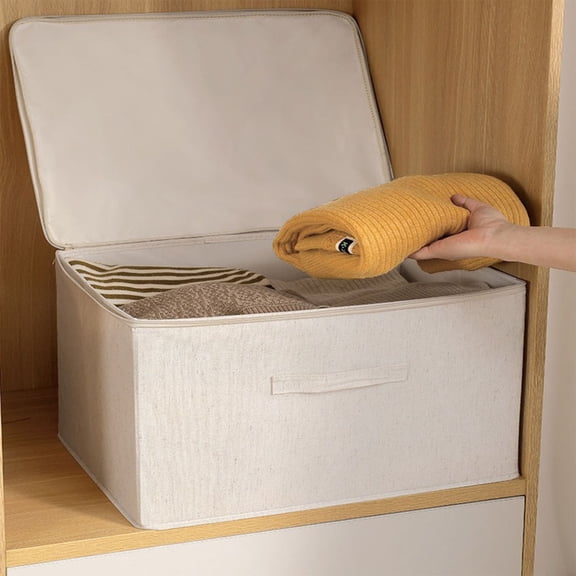 Rirozkan Foldable Storage Bin, Collapsible Storage Box with Zipper, Large Closet Organizer Bin, Fabric Storage Container for Clothes Blankets