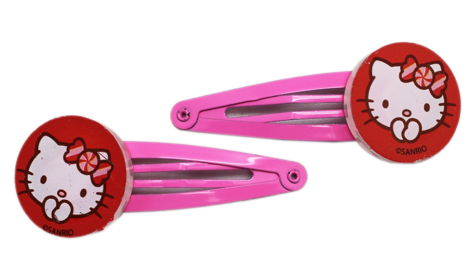 Hello Kitty Red Circle Charm Pink Colored Girls Hair Clips (2pc)