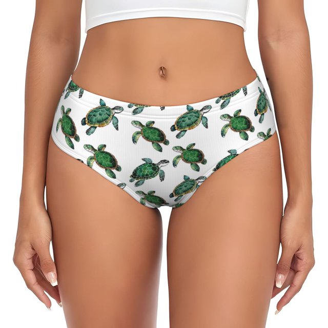 Balery Watercolor Turtle Ropa Interior de Algodón para Mujer con Dibujo – Braguitas Cómodas y Elásticas, Estilo Clásico-Large