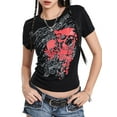 thumbnail image 1 of Mialoley T-Shirts à Manches Courtes pour Femmes Imprimé Skull Col Rond Été Décontracté Ajusté Mode Urbaine, 1 of 9