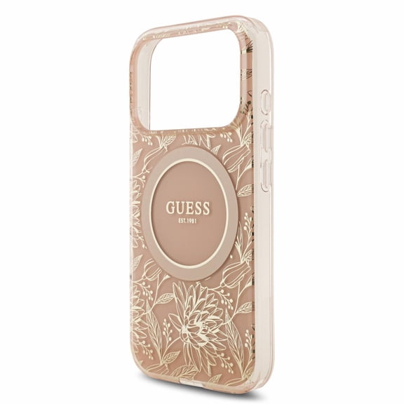 Guess IML Flowers Electro Pearl Strap MagSafe Case for iPhone 17/18 Pro Max 6.9" Pink - GUHMP18XHCPOFPP