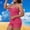 aa02_Pink, variant on Plus Size Women's Two Piece Swimsuits with Built - in Bra Pads for Beach Leisure, Solid Color