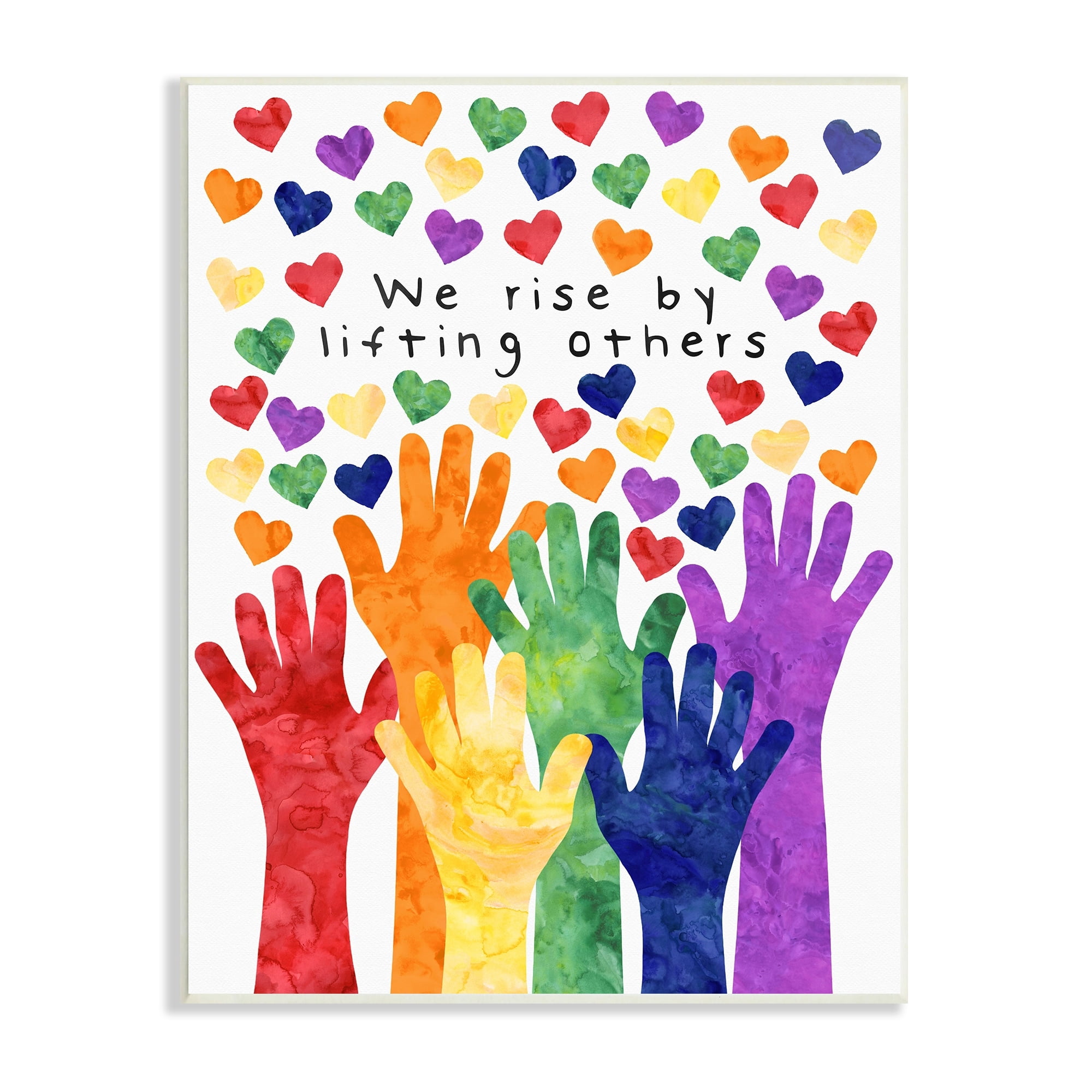 Stupell Industries We Rise By Lifting Others Rainbow Hand Hearts, 13 x 19,Design by Erica Billups