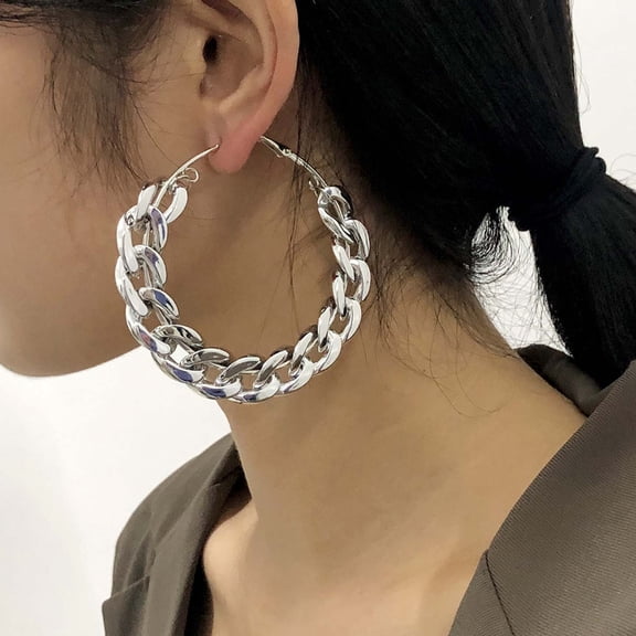 Kiplyki Exaggerated Creative Earrings Woman Personality Punk Big Circle Earrings Thick Chain Ear Studs
