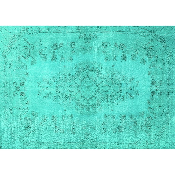Ahgly Company Machine Washable Indoor Rectangle Persian Turquoise Blue Traditional Area Rugs, 7' x 9'