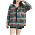 thumbnail image 2 of FDGIU Women's Plaid Flannel Shacket Jacket - Cozy Lapel Button-Down Shirt Coat, Fall Winter Fuzzy Trench Oversized Outerwear, 2 of 5
