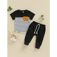 thumbnail image 2 of Faithtur Ensemble 2 Pcs pour Garçons Tout-Petits, T-Shirt à Manches Courtes Col Rond Rayé + Pantalon Long Uni Ensemble d'Été, 2 of 8