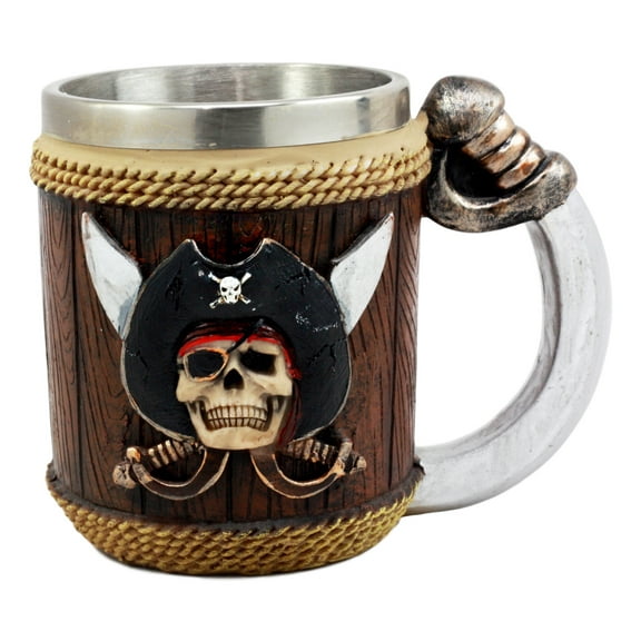 Ebros Pirates of Caribbean Seas Captain Hook Skull With Cross Swords Coffee Mug 12oz Tankard Beer Cup