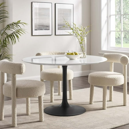 Modway Lippa 48 Round Lacquered MDF Dining Table in Black/White