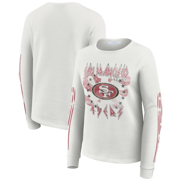 Women's WEAR by Erin Andrews White San Francisco 49ers Graphic Waffle Long-Sleeve T-Shirt