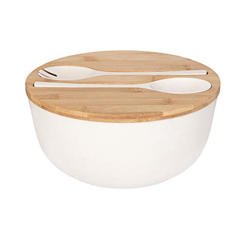 Bamboo Fiber Salad Bowl With Servers Set Large 9.8 Inches Mixing