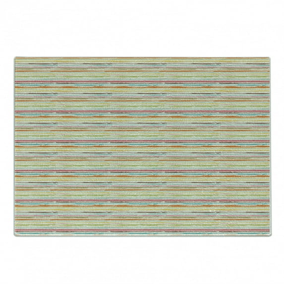 Colorful Cutting Board, Pattern with Horizontal Stripes and Weathered Grunge Effect in Hand Drawn Style, Decorative Tempered Glass Cutting and Serving Board, in 3 Sizes, by Ambesonne