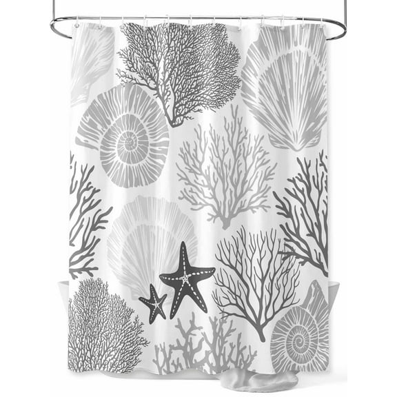 Shower Curtain Gray Starfish Shell Shower Curtains for Bathroom, Waterproof Polyester Shower Curtain Set with Hooks, Standard Size 66" x 72" Ocean Coral