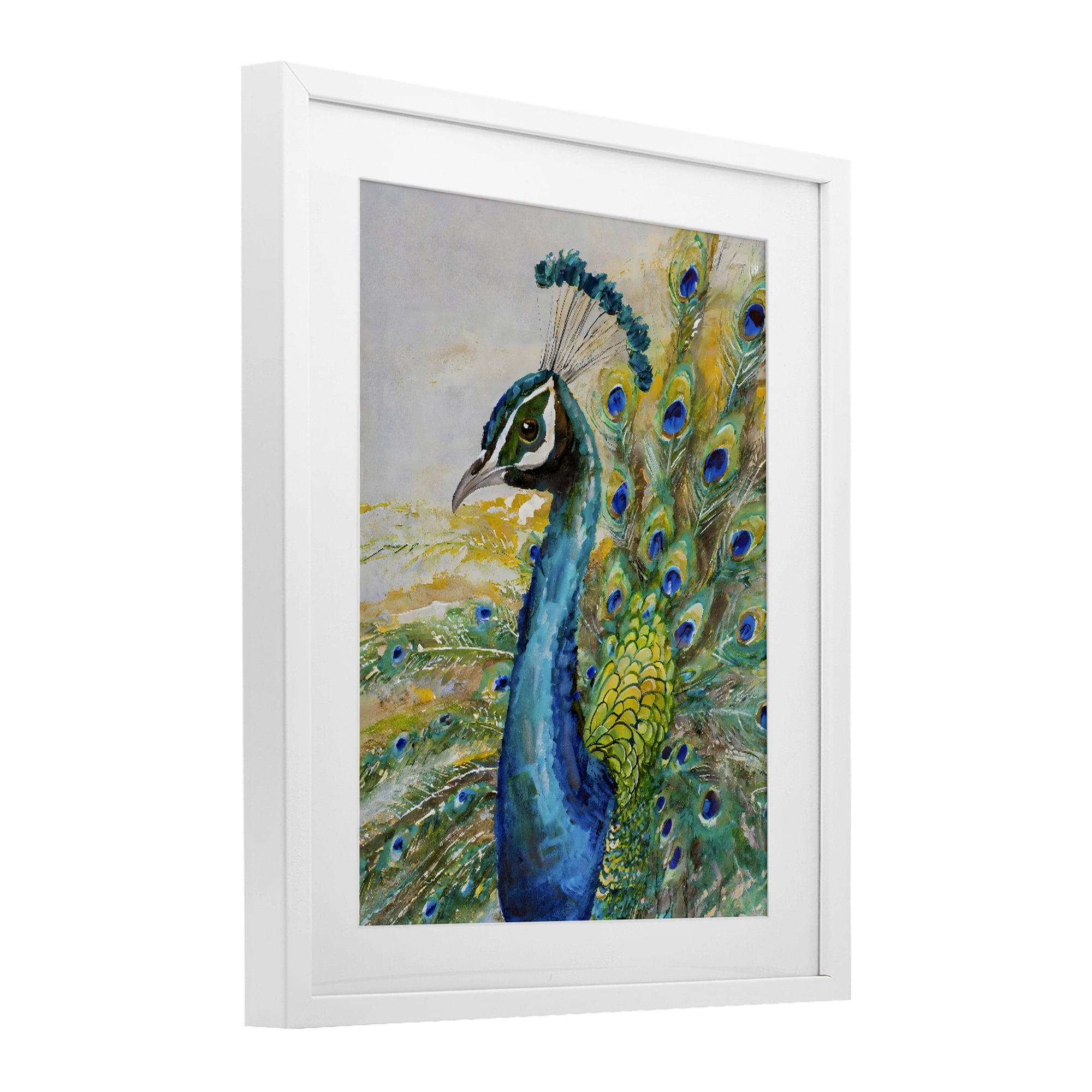 Stupell Industries Regal Blue Peacock Feathers White Framed Print Under Glass, design by Creative Studio
