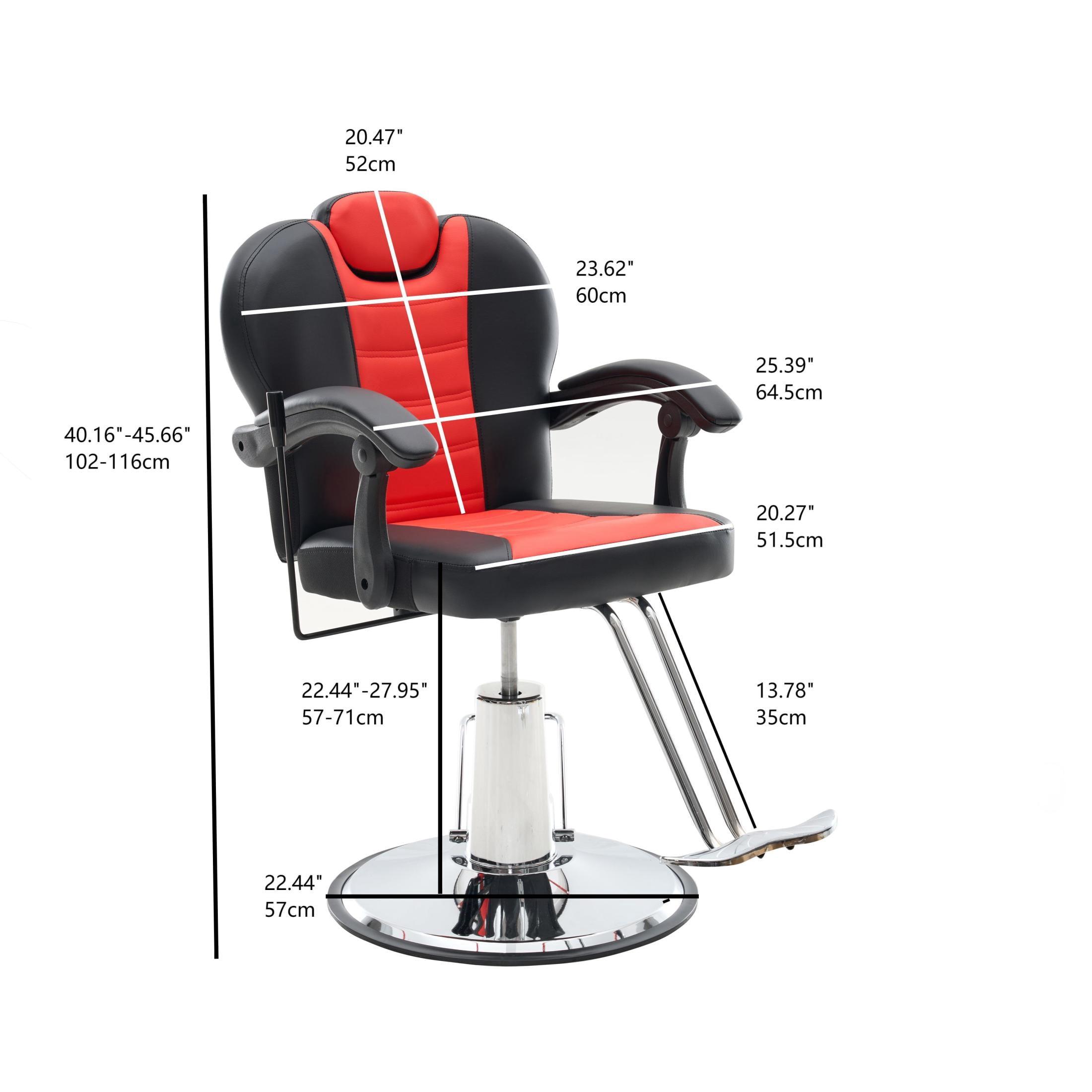 Noble House Heavy Duty Reclining Barber Chair, 360° Swivel Salon Chair with Hydraulic Pump, Black+Red