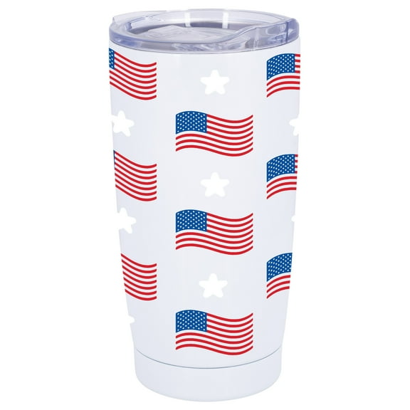 100 North 20 Ounce Stainless Steel On the Go Travel Tumbler With Push Top Lid, Stars and Stripes White