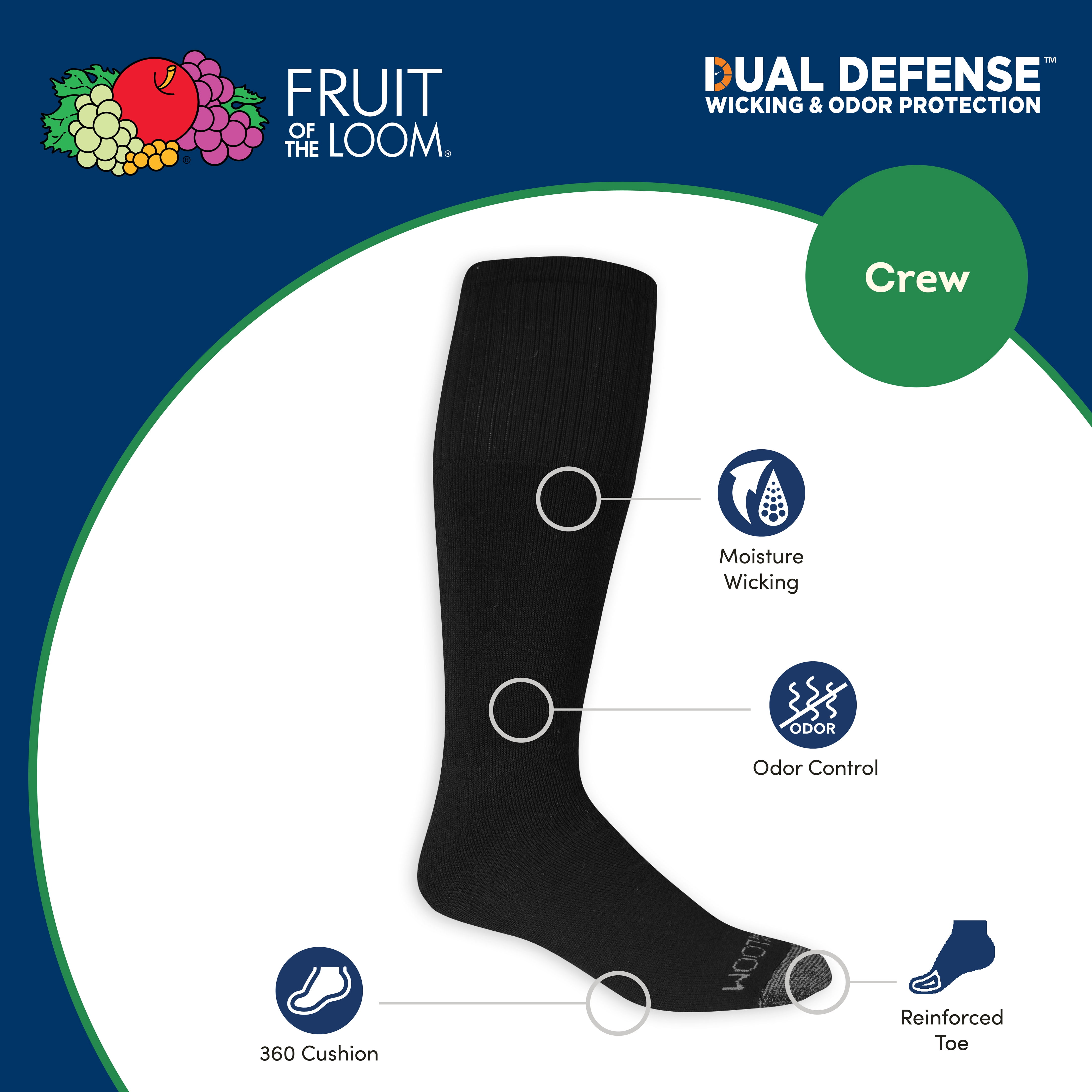 Fruit of the Loom Men's Cushioned Dual Defense Tube Socks