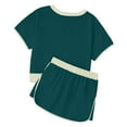 thumbnail image 6 of Women's 2 Piece Set, Drop Shoulder T-Shirt and Skort with Built-in Shorts, Color Block Casual Outfit, Athletic Skort Set for Summer Loungewear, Beach Vacation, Travel and Daily Wear-Green, 6 of 7