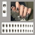 thumbnail image 2 of Artificial Nails Long Press On Nails Black Gradient False Nails with Star, 2 of 9