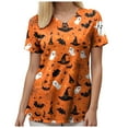 thumbnail image 4 of felwors Halloween Scrub Tops Women Cute Ghosts Print V-Neck Short Sleeve Nurse Shirts Medical Uniforms with Pockets (Orange, XL), 4 of 6