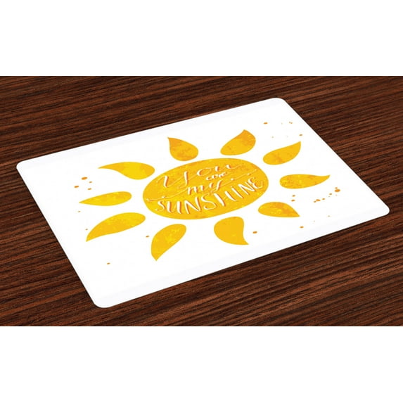 Ambesonne Yellow Place Mats Set of 4, Sun Romance Words White, Standard Size, Yellow
