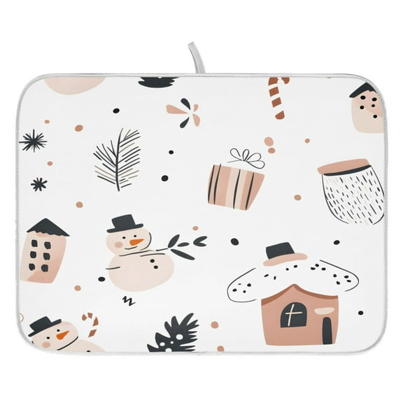 Cute Christmas Pattern Dish Drying Mat for Kitchen, Quick Drying Absorbent Soft Durable 16" x 18"