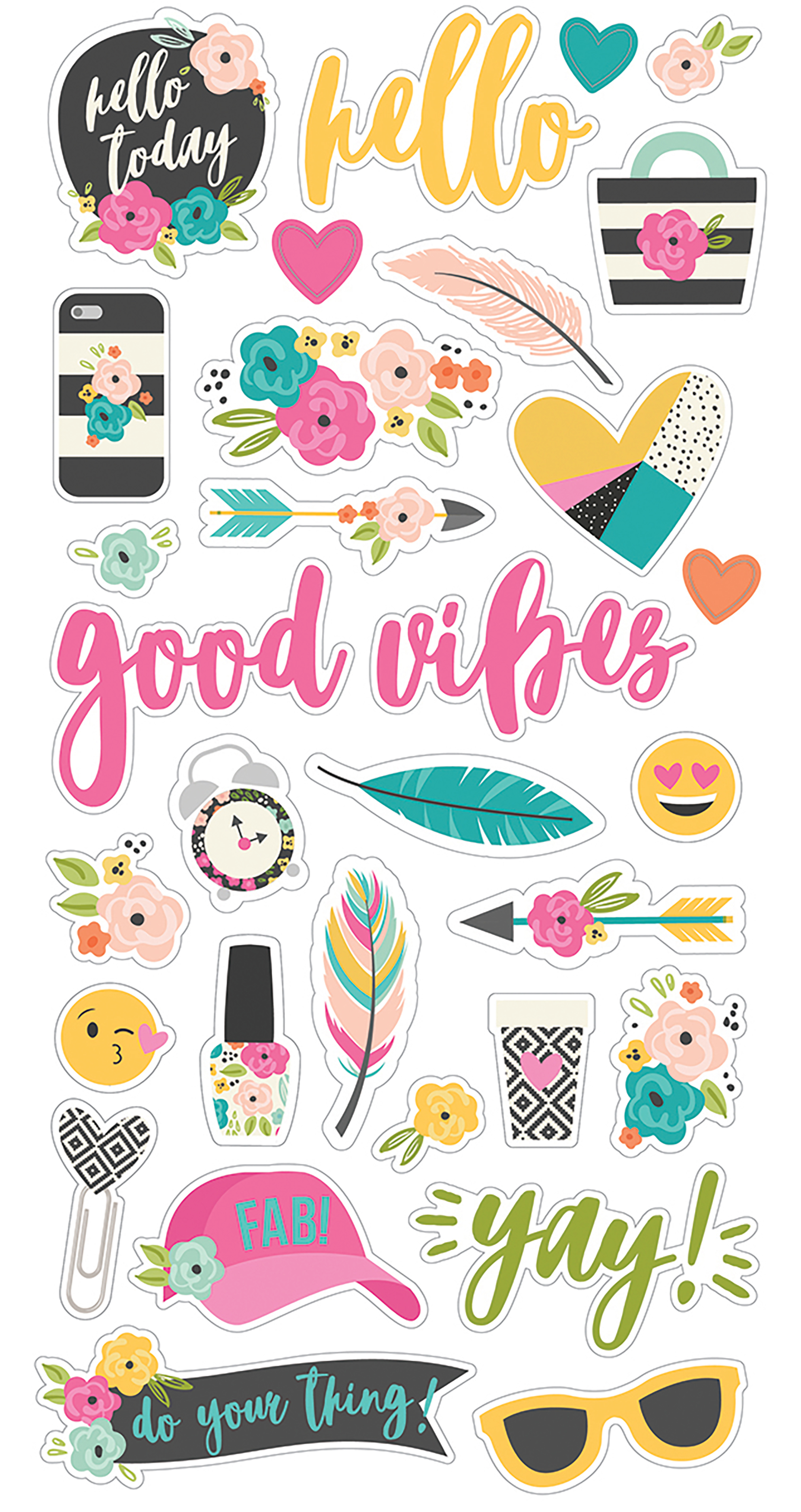 "Good Vibes Chipboard Stickers 6""X12"" "
