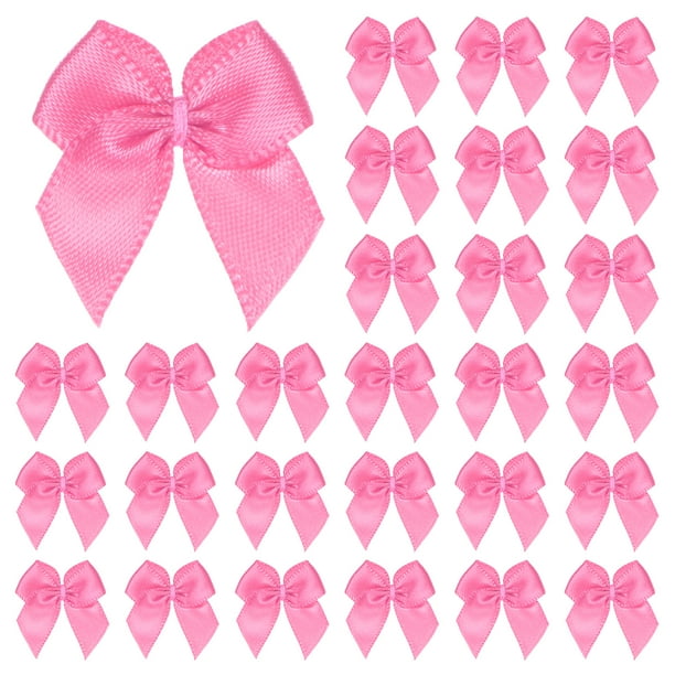 Uxcell 200-Pack Mini Lazo de Cinta Artesanal 1x1 Pulgada de Tela a Cuadros de Satén Rosa Medio