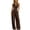 Coffee, variant on Women's Sleeveless Jumpsuit, Turndown Collar V-Neck With Pockets, Fashion One-Piece Pants For Office & Casual Outings Black L