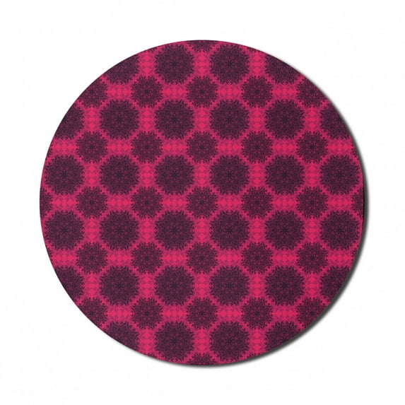 Floral Mouse Pad for Computers, Baroque Gothic Rose Flower Circle Mandala with Psychedelic Tone Effects, Round Non-Slip Thick Rubber Modern Mousepad, 8" Round, Hot Pink Dark Purple, by Ambesonne