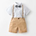 thumbnail image 2 of IROINNID Little&Big Boys Gentlemen Suit Short Sleeve Turndown Lapel Shirt Shorts Formal Outfits with Bow-tie Birthday Four-piece Set, 2 of 9