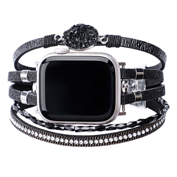 Beaded Boho Bracelet Compatible for Apple Watch Band 38/40/41/42/44/45/46 Series 11 10 9 8 7 SE 6 5 4 Women PU Leather Fashion Cute Handmade Multilayer Wrap Watch Strap for iWatch Bands 3/2/1