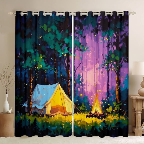 Erosebridal Teens Happy Camping Black Out Curtains,Jungle Tent Adventure Theme Curtains Pack of 2 (42x63 Each) for Boys Girls,Super Cozy Room Decor